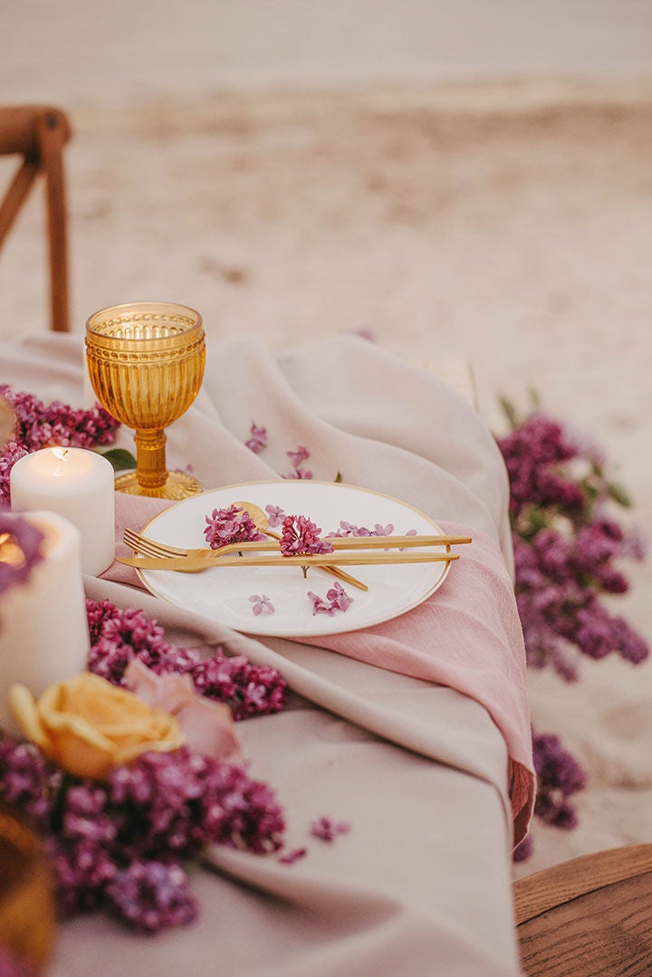 wedding tablescape on the beach